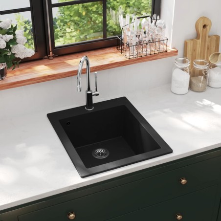 vidaXL Granitspüle Einzelbecken Schwarz 