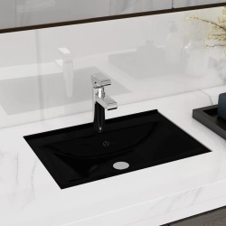 vidaXL Keramik Waschbecken mit Hahn-/Überlaufloch Schwarz Rechteckig
