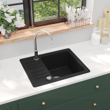 vidaXL Granitspüle Einzelbecken Schwarz 