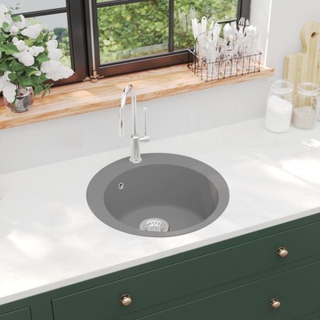 vidaXL Granitspüle Einzelbecken Rund Grau 