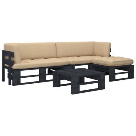 vidaXL 4-tlg. Paletten-Lounge-Set Schwarz Imprägniertes Kiefernholz
