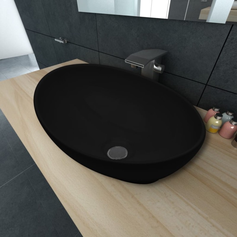 Keramik Waschtisch Waschbecken Oval schwarz 40 x 33 cm Keramik Waschtisch Waschbecken Oval schwarz 40 x 33 cm