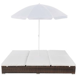 vidaXL Outdoor-Loungebett mit Sonnenschirm Poly Rattan Braun