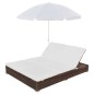 vidaXL Outdoor-Loungebett mit Sonnenschirm Poly Rattan Braun vidaXL Outdoor-Loungebett mit Sonnenschirm Poly Rattan Braun