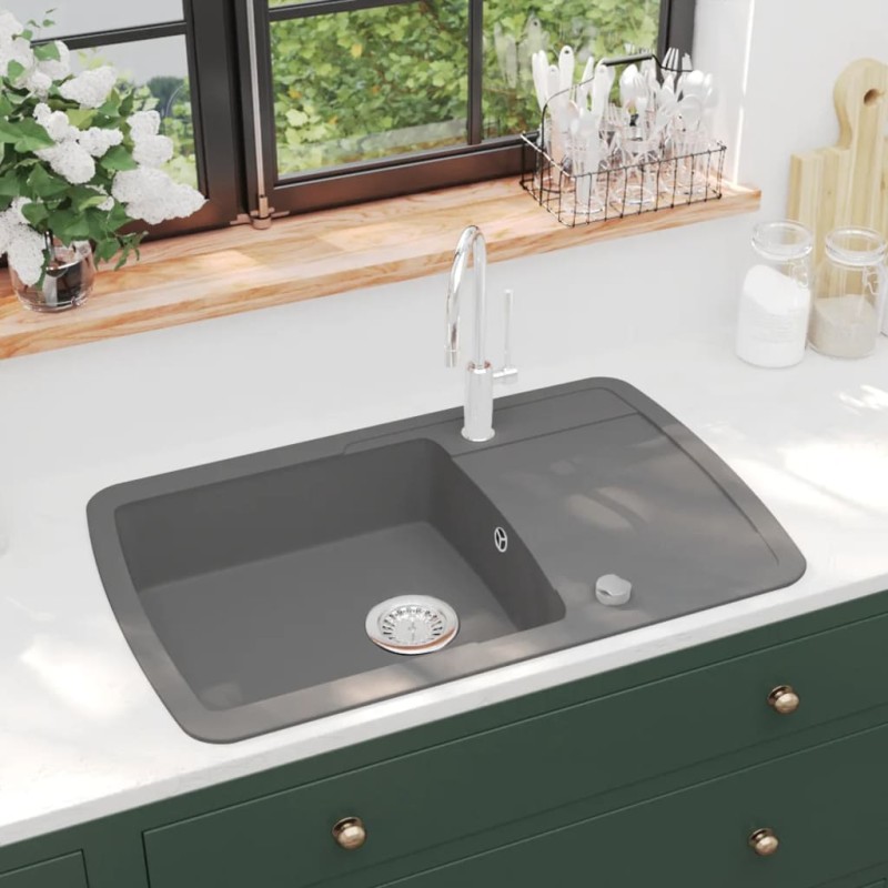 vidaXL Granitspüle Einzelbecken Grau vidaXL Granitspüle Einzelbecken Grau