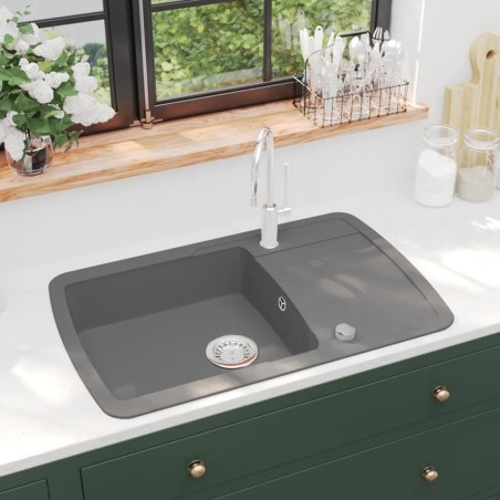 vidaXL Granitspüle Einzelbecken Grau 
