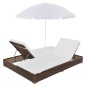 vidaXL Outdoor-Loungebett mit Sonnenschirm Poly Rattan Braun vidaXL Outdoor-Loungebett mit Sonnenschirm Poly Rattan Braun