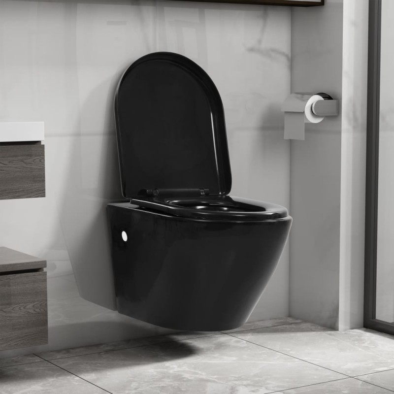 vidaXL Wand-WC ohne Spülrand Keramik Schwarz vidaXL Wand-WC ohne Spülrand Keramik Schwarz