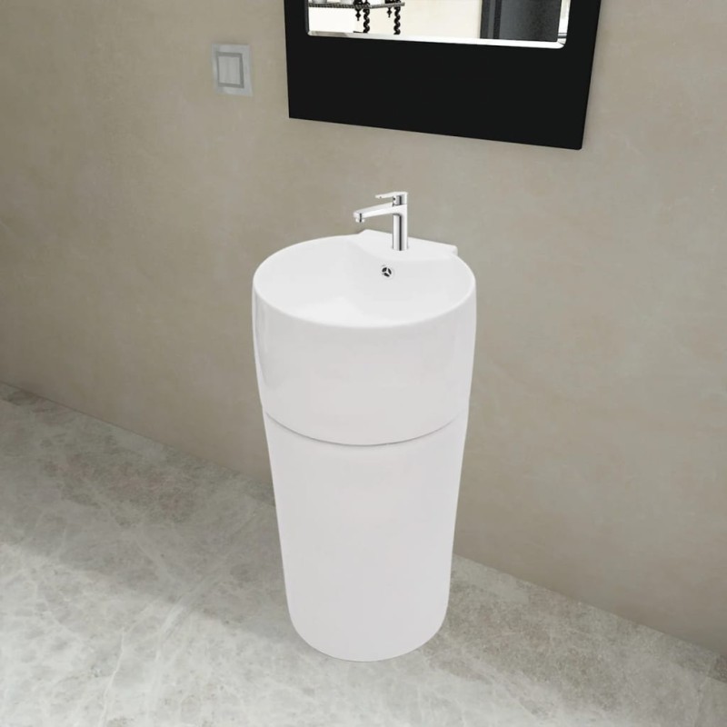 Standwaschbecken mit Hahn/Überlaufloch Keramik weiß rund Standwaschbecken mit Hahn/Überlaufloch Keramik weiß rund