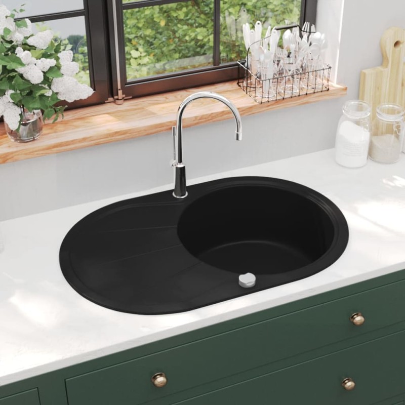 vidaXL Granitspüle Einzelbecken Oval Schwarz vidaXL Granitspüle Einzelbecken Oval Schwarz