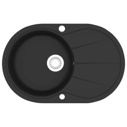 vidaXL Granitspüle Einzelbecken Oval Schwarz 