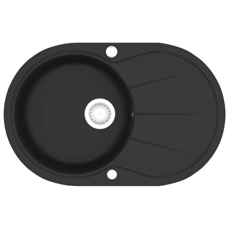 vidaXL Granitspüle Einzelbecken Oval Schwarz 