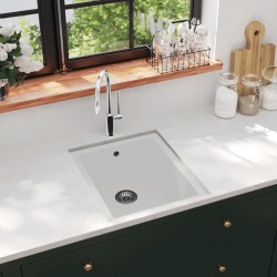 vidaXL Küchenspüle mit Überlauf Weiß Granit