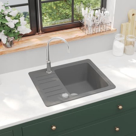 vidaXL Granitspüle Einzelbecken Grau 