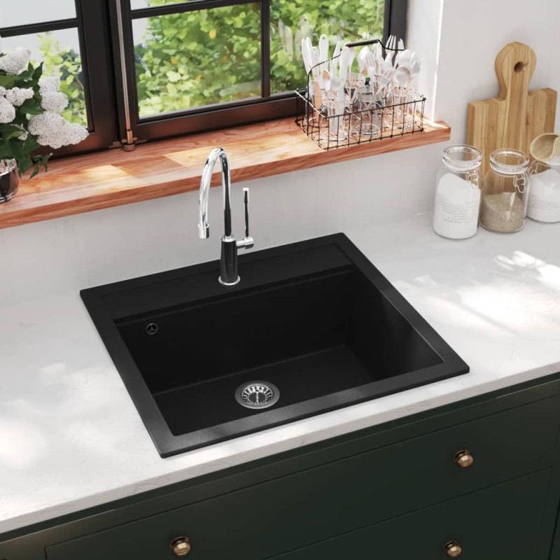 vidaXL Granitspüle Einzelbecken Schwarz vidaXL Granitspüle Einzelbecken Schwarz