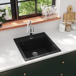vidaXL Granitspüle Einzelbecken Schwarz 