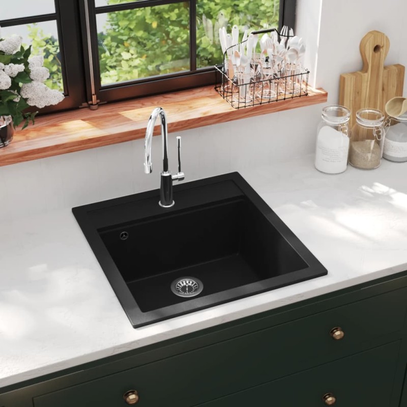 vidaXL Granitspüle Einzelbecken Schwarz vidaXL Granitspüle Einzelbecken Schwarz