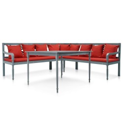 4-tlg. Garten-Lounge-Set Massivholz Akazie Grau und Rot