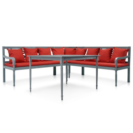 4-tlg. Garten-Lounge-Set Massivholz Akazie Grau und Rot
