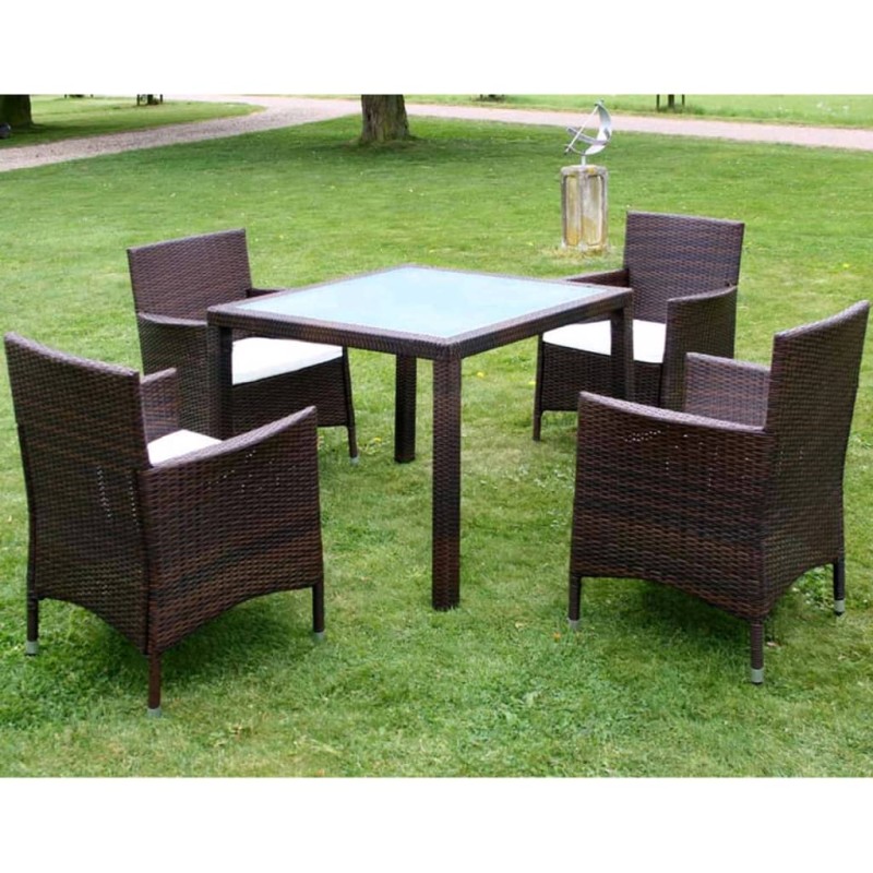 5-tlg. Garten-Essgruppe mit Auflagen Poly Rattan Braun 5-tlg. Garten-Essgruppe mit Auflagen Poly Rattan Braun