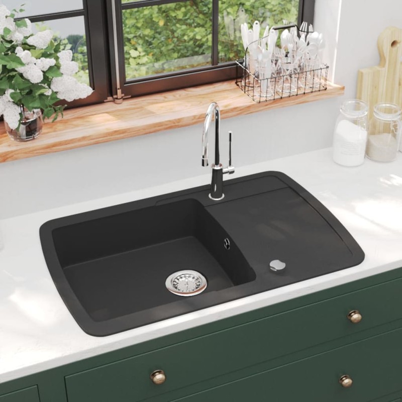 vidaXL Granitspüle Einzelbecken Schwarz vidaXL Granitspüle Einzelbecken Schwarz