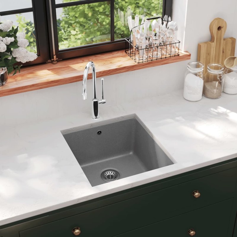 vidaXL Granitspüle Einzelbecken Grau vidaXL Granitspüle Einzelbecken Grau