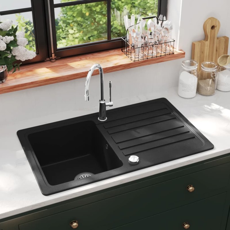 Granitspüle mit Abtropffläche Reversibel Schwarz Granitspüle mit Abtropffläche Reversibel Schwarz