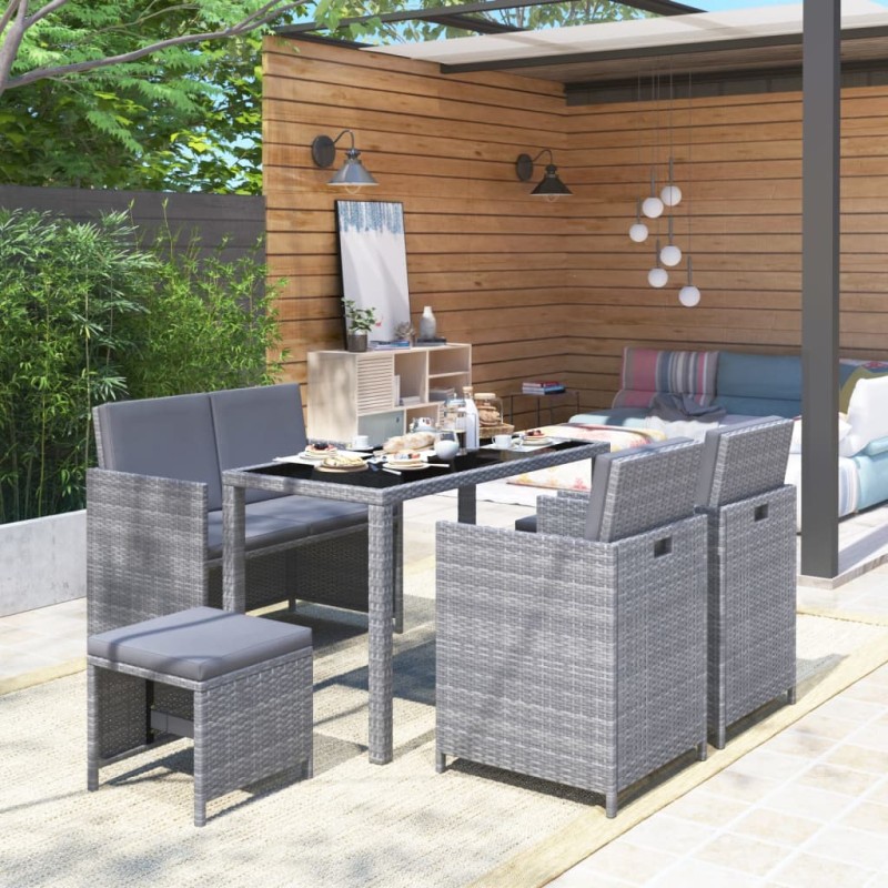 6-tlg. Garten-Essgruppe mit Auflagen Poly Rattan Grau 6-tlg. Garten-Essgruppe mit Auflagen Poly Rattan Grau