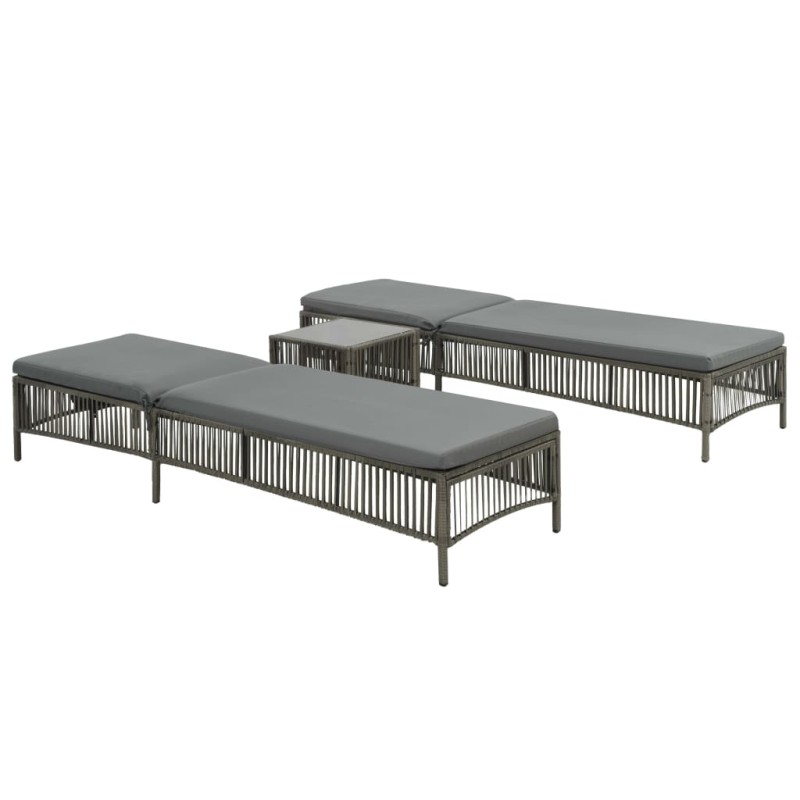 Sonnenliegen 2 Stk. mit Tisch Poly Rattan Grau Sonnenliegen 2 Stk. mit Tisch Poly Rattan Grau