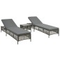 Sonnenliegen 2 Stk. mit Tisch Poly Rattan Grau Sonnenliegen 2 Stk. mit Tisch Poly Rattan Grau