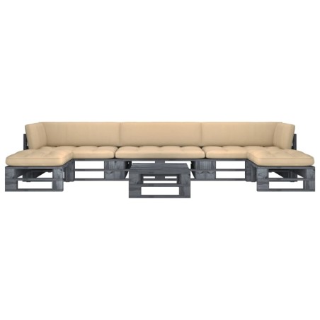 vidaXL 6-tlg. Paletten-Lounge-Set Grau Imprägniertes Kiefernholz