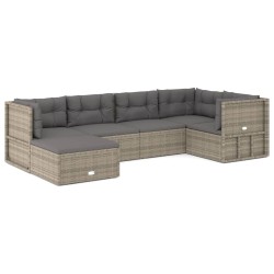 vidaXL 6-tlg. Garten-Lounge-Set mit Kissen Grau Poly Rattan