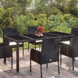 vidaXL Gartentisch mit Glasplatte Schwarz 190x90x75 cm Poly Rattan