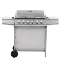 Gasgrill mit 6 Brennern Edelstahl Silbern