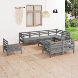 vidaXL 9-tlg. Garten-Lounge-Set Massivholz Kiefer Grau