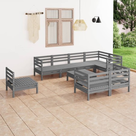 vidaXL 9-tlg. Garten-Lounge-Set Massivholz Kiefer Grau