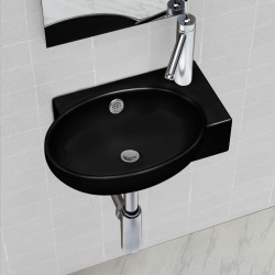 vidaXL Keramik Waschbecken mit Hahn/Überlaufloch Schwarz Rund