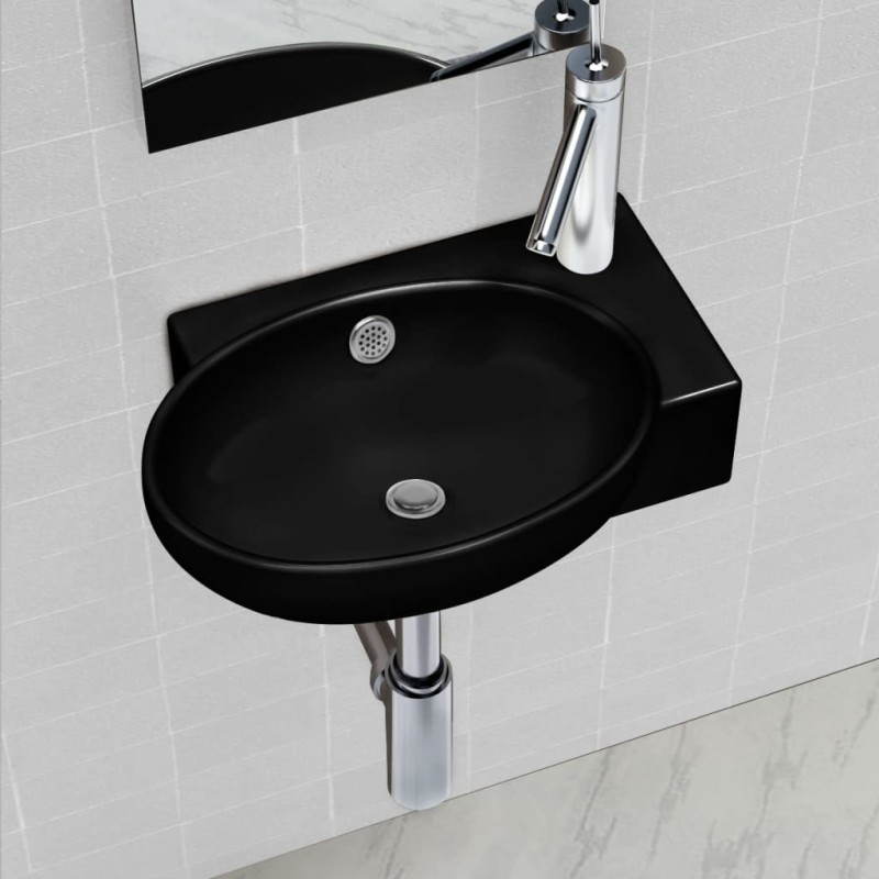 vidaXL Keramik Waschbecken mit Hahn/Überlaufloch Schwarz Rund vidaXL Keramik Waschbecken mit Hahn/Überlaufloch Schwarz Rund