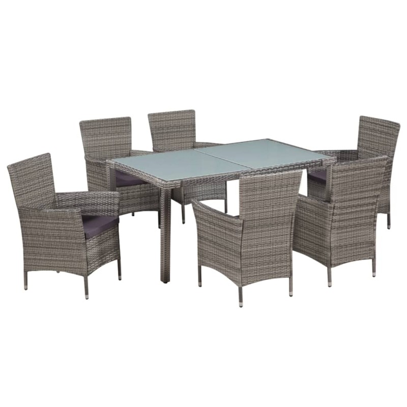 7-tlg. Garten-Essgruppe mit Auflagen Poly Rattan Grau 7-tlg. Garten-Essgruppe mit Auflagen Poly Rattan Grau