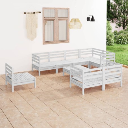 vidaXL 9-tlg. Garten-Lounge-Set Massivholz Kiefer Weiß