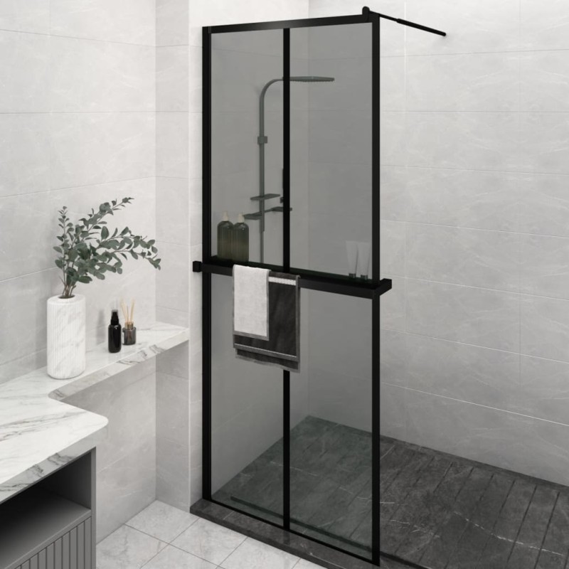 vidaXL Duschwand mit Ablage für Walk-In-Dusche Schwarz 80x195 cm ESG vidaXL Duschwand mit Ablage für Walk-In-Dusche Schwarz 80x195 cm ESG