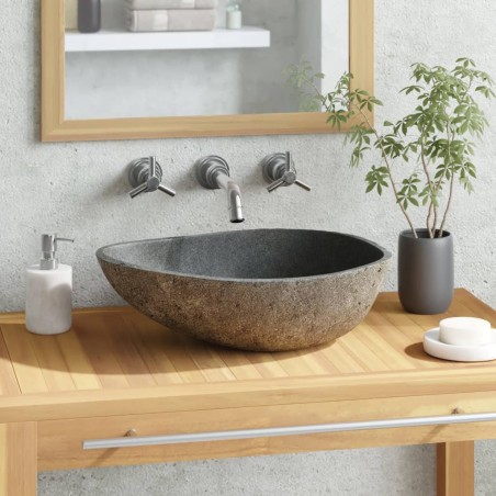 vidaXL Waschbecken Flussstein Oval 37-46 cm 