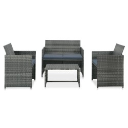 4-tlg. Garten-Lounge-Set mit Auflagen Poly Rattan Grau