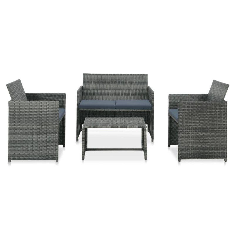 4-tlg. Garten-Lounge-Set mit Auflagen Poly Rattan Grau 4-tlg. Garten-Lounge-Set mit Auflagen Poly Rattan Grau