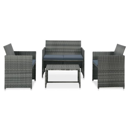 4-tlg. Garten-Lounge-Set mit Auflagen Poly Rattan Grau