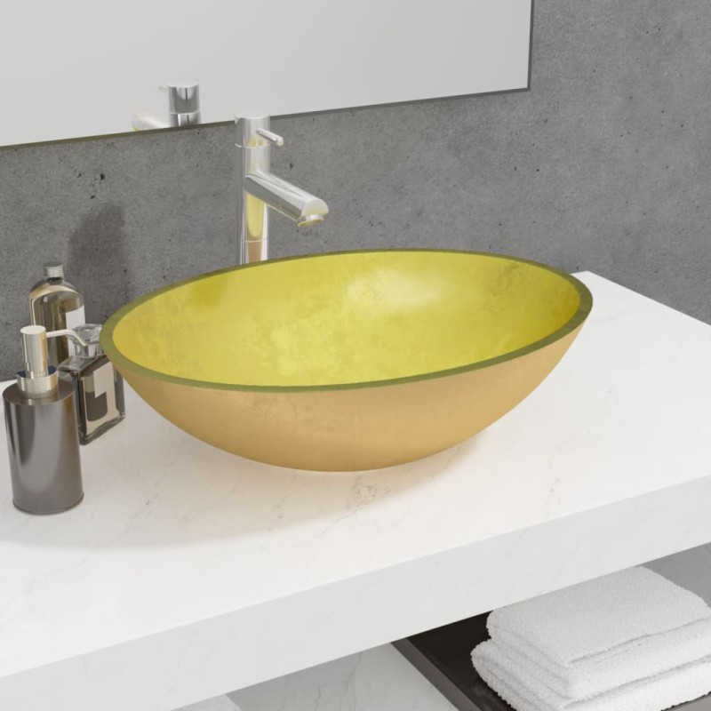vidaXL Waschbecken Glas 50x37x14 cm Gold vidaXL Waschbecken Glas 50x37x14 cm Gold