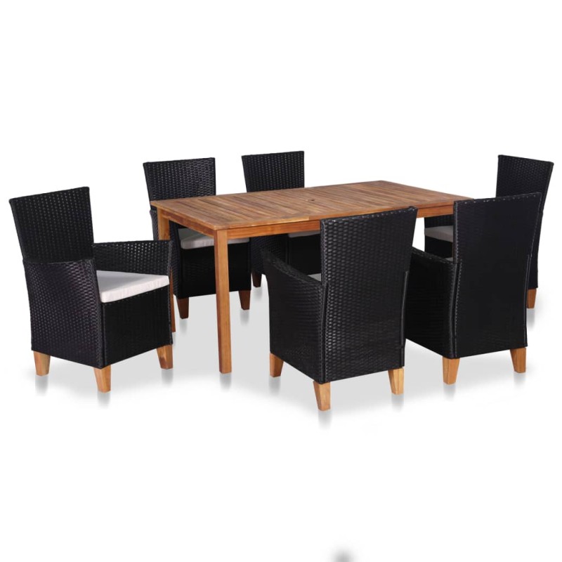 7-tlg. Garten-Essgruppe Poly Rattan Schwarz und Braun 7-tlg. Garten-Essgruppe Poly Rattan Schwarz und Braun