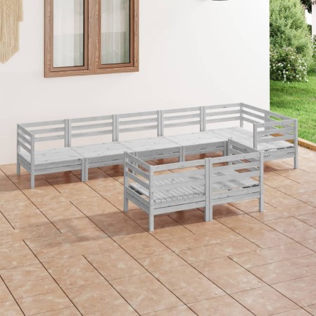vidaXL 8-tlg. Garten-Lounge-Set Massivholz Kiefer Grau