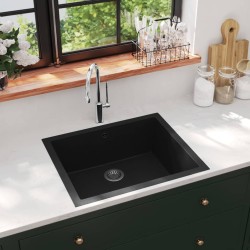 vidaXL Küchenspüle mit Überlauf Schwarz Granit