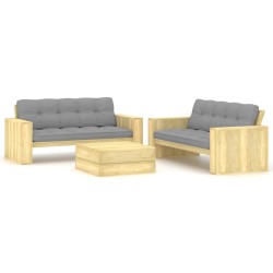 vidaXL 3-tlg. Garten-Lounge-Set mit Kissen Kiefernholz Imprägniert